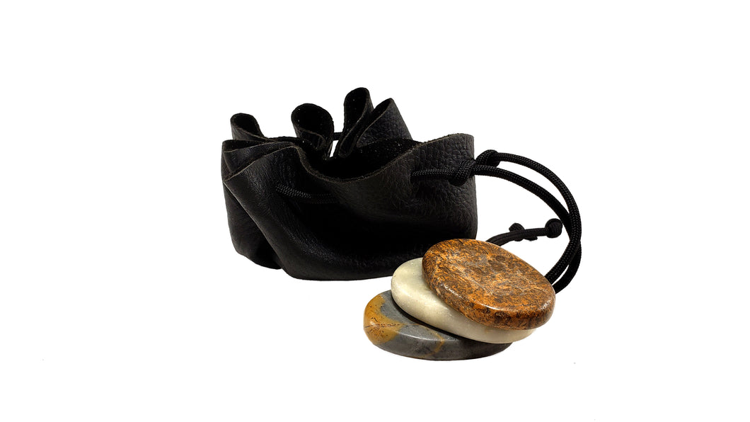 Worry Stones with Deerskin Leather Travel Pouch